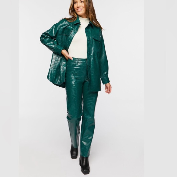 Forever 21 Women Faux Croc Bootcut Pants - Emerald Green XS - Picture 5 of 14